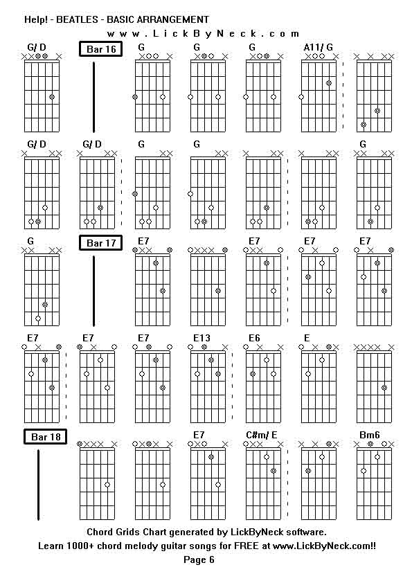 Chord Grids Chart of chord melody fingerstyle guitar song-Help! - BEATLES - BASIC ARRANGEMENT,generated by LickByNeck software.